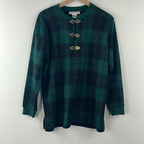 Cathy Daniels Sweaters - Cathy Daniels Vintage Green Plaid Fancy Metal Buttons Sweater Womens Size M